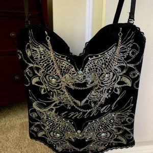 Black designer corset with chain detail